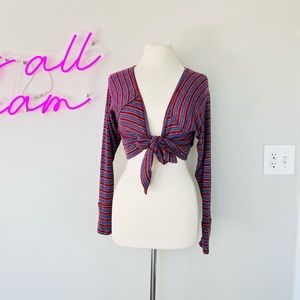 Free People Striped Tie Back Crop Top